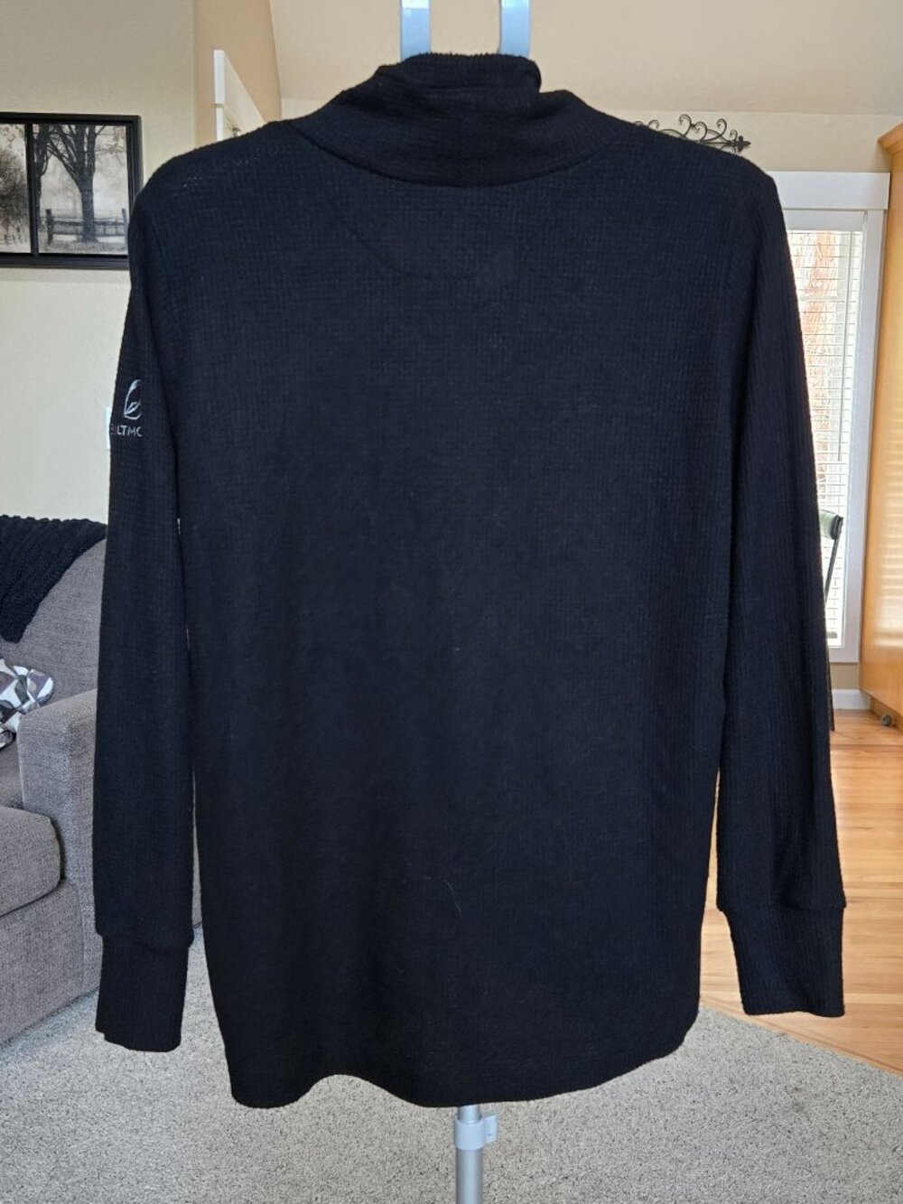 Straight Down sz XL black waffle knit Misty pullover with drawstring cowl neck - Picture 2 of 4